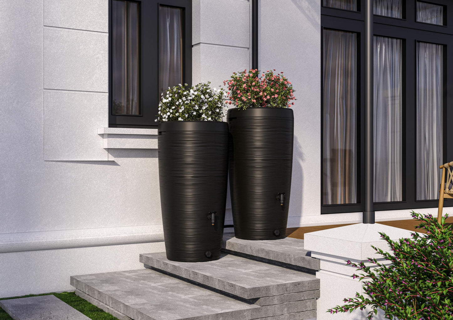 Regenton zwart houtnerfstructuur 240L -