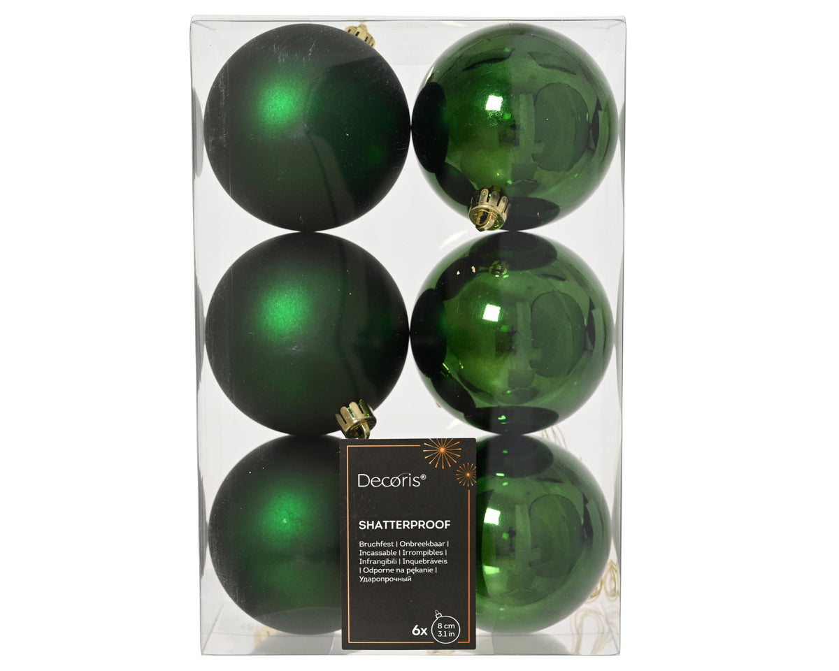 Kerstballen Groen 8 cm – 6 Stuks – Mat & Glanzend