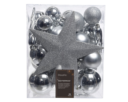 Kerstballen Zilver – 33 Stuks – Shiny, Matt & Glitter