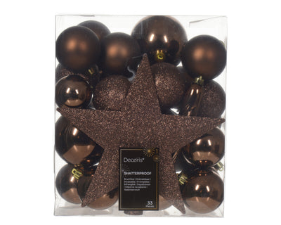 Kerstballen Espresso – 33 Stuks – Shiny, Matt & Glitter