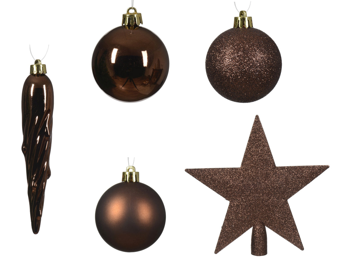 Kerstballen Espresso – 33 Stuks – Shiny, Matt & Glitter - foto 2