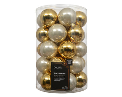 Kerstballen Goud Mix – 34 Stuks – 8 cm – In Koker