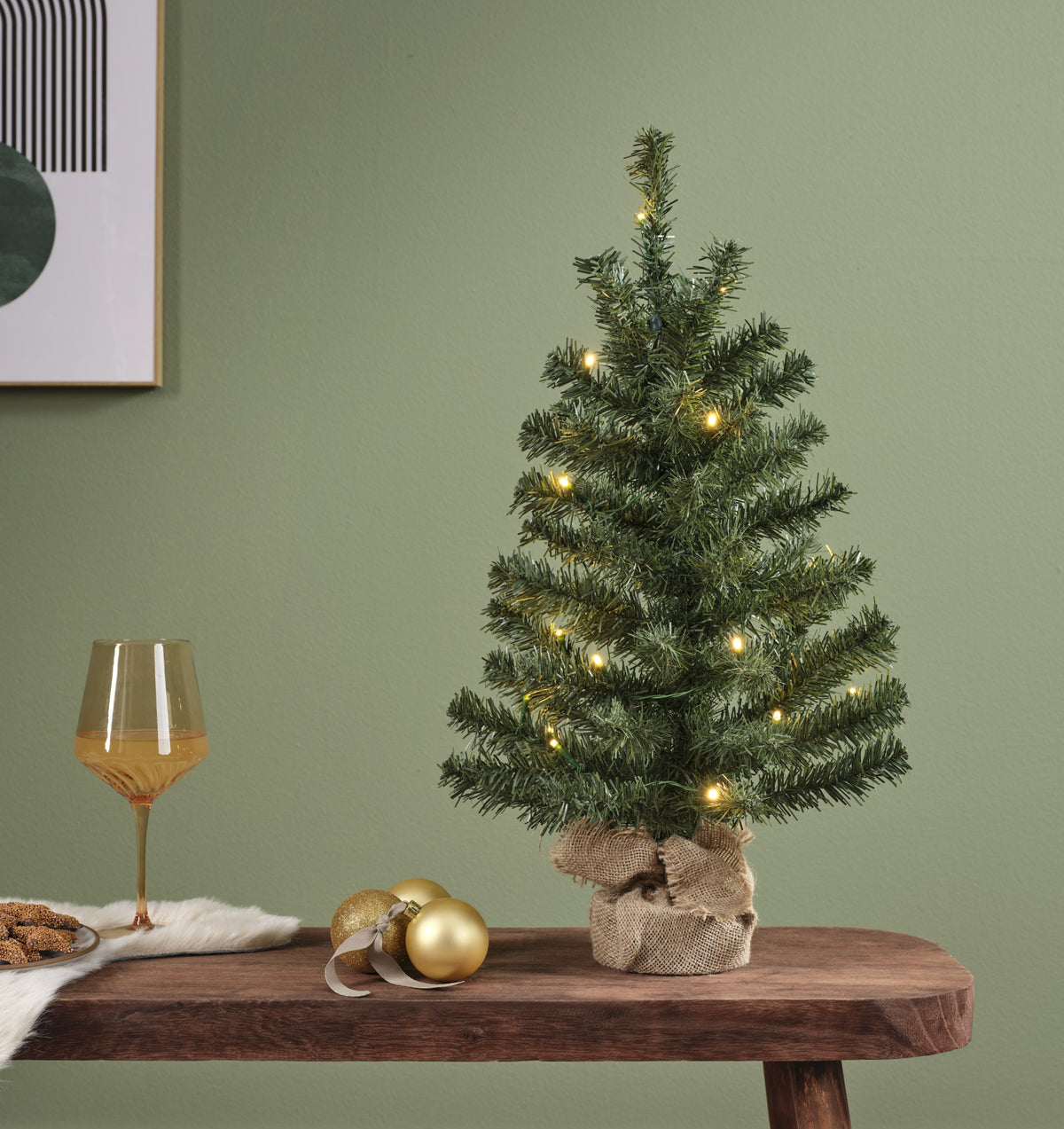 Kunstkerstboom - 90 cm - 50 Micro LED - Jute zak - Batterij - foto 2