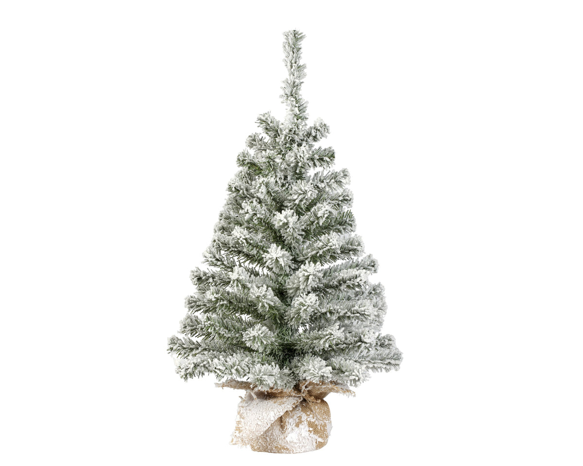 Mini Kunstkerstboom - H 75 cm - Besneeuwd - Jute Zak