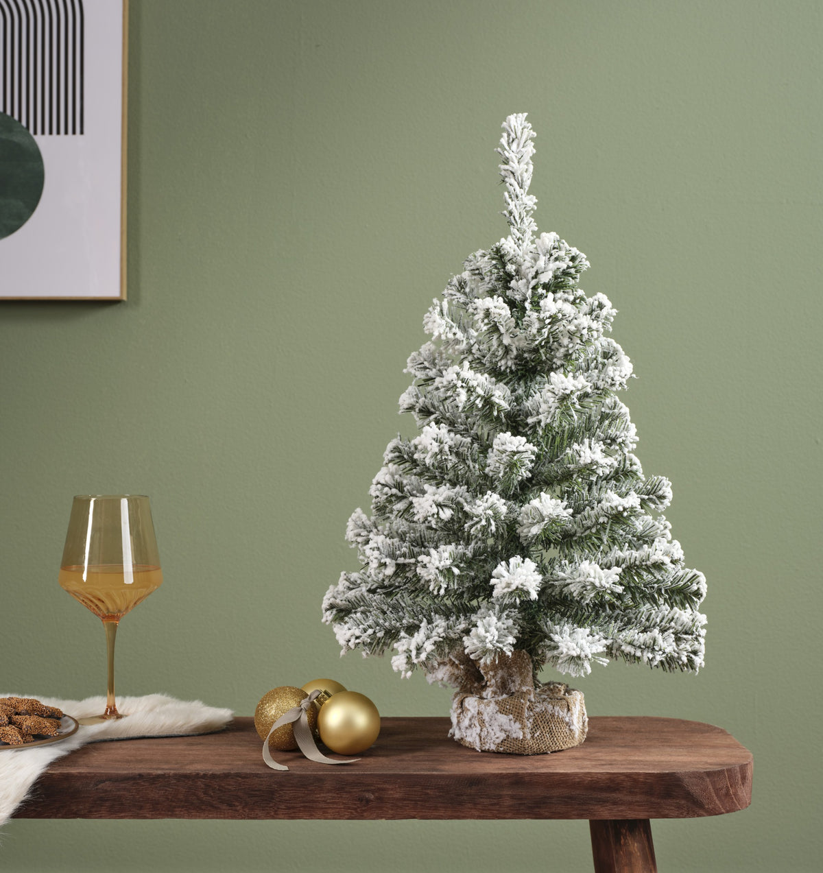 Mini Kunstkerstboom - H 75 cm - Besneeuwd - Jute Zak - foto 2