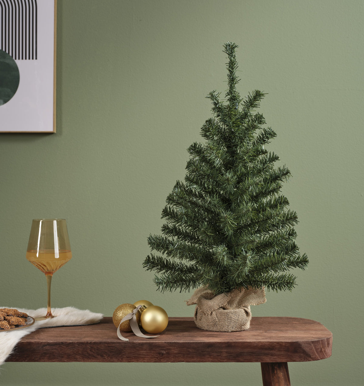 Mini Kunstkerstboom - H 75 cm - Groen - Jute Zak - foto 4