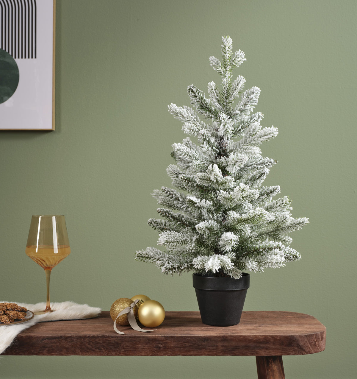 Mini Kunstkerstboom Allison - H 75 cm - Groen - Besneeuwd - foto 2